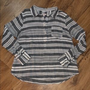 Button-up (1/2), long sleeve top with cute stripes